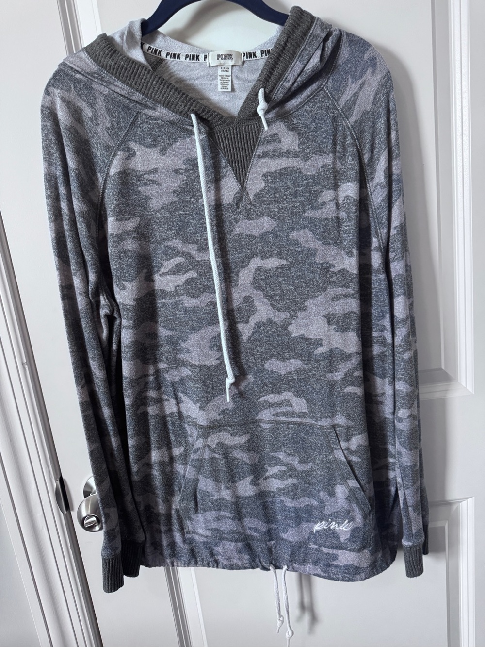 PINK Victoria's Secret Camo Hooded Pullover Sweatshirt - Gray/Purple-Small